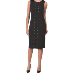 CARMEN Carmen Marc Valvo BLACK LACE UP GROMMET TRIM SLEEVELESS DRESS SIZE SMALL